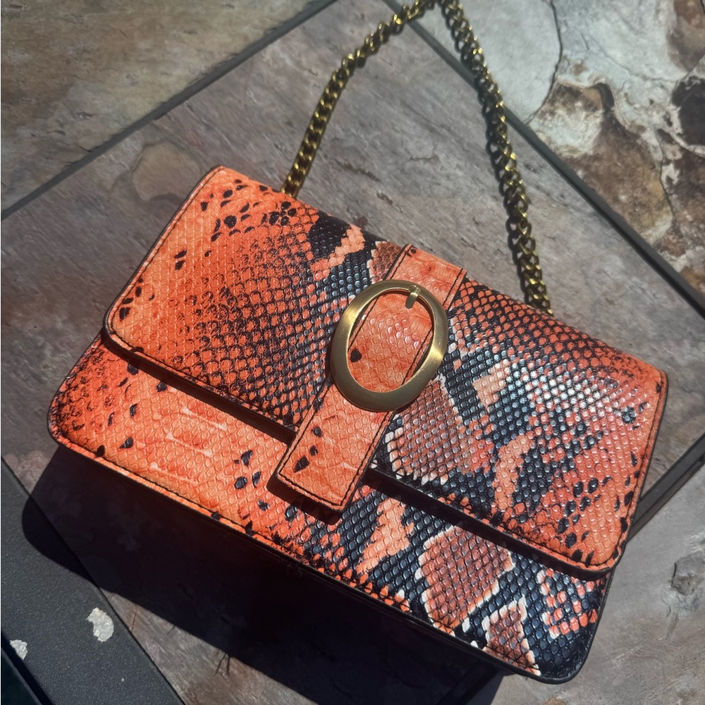 Orange Snake Print Women's Bag